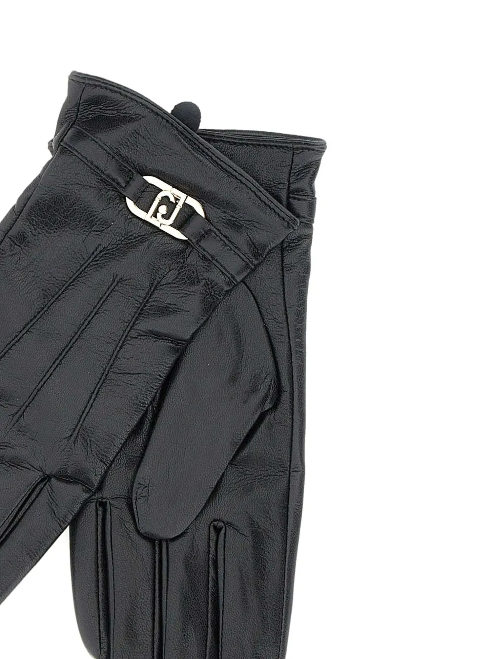 Liu •jo Logo-buckle Faux-leather Gloves In Brown