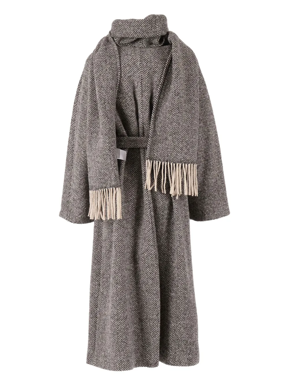 Weekend Max Mara Zenica herringbone fringed coat - Zwart