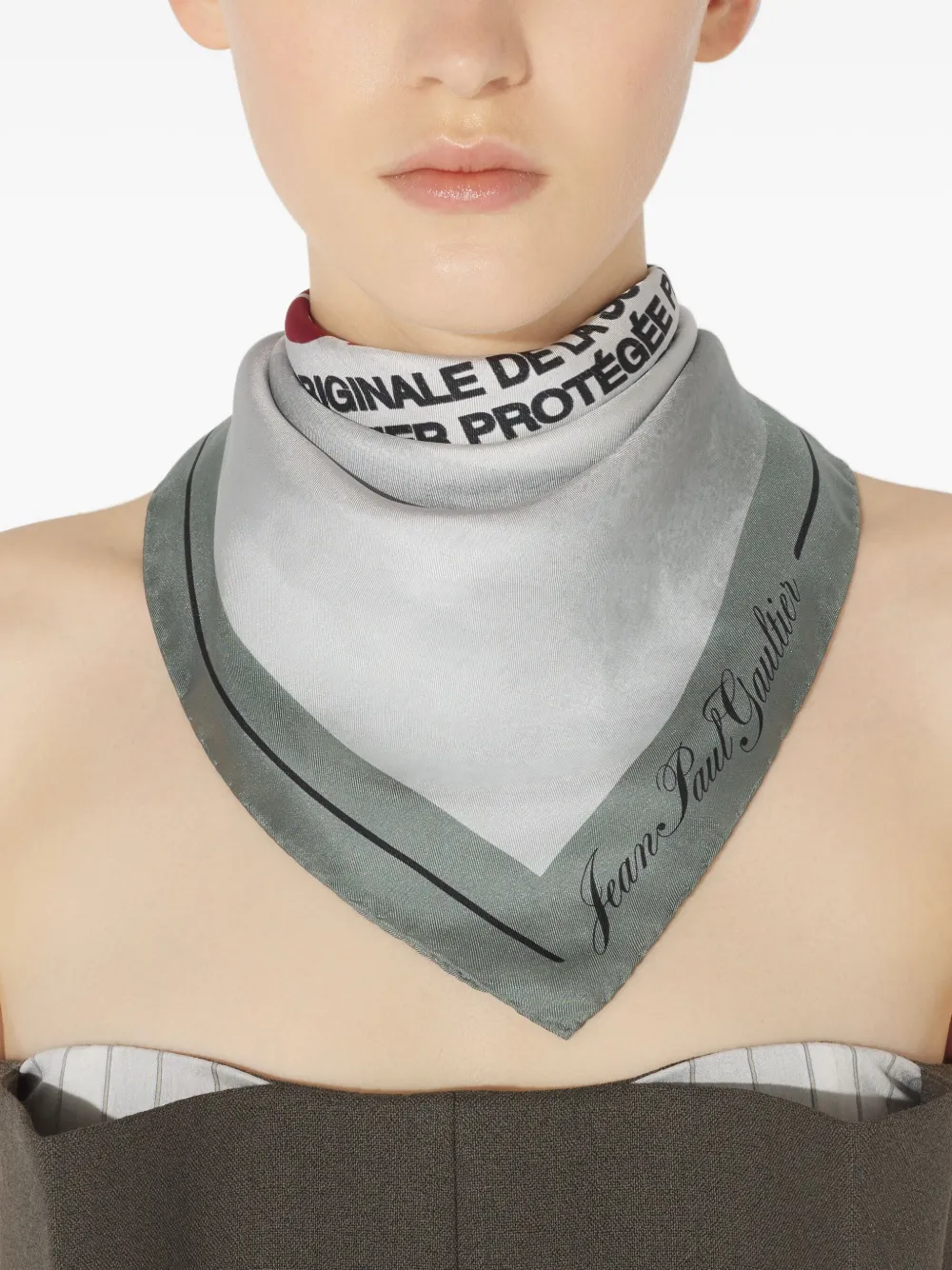 Jean Paul Gaultier Label Jpg Printed Silk Scarf In Gray