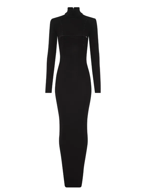 chinese dress ladies Modal Plunge Neck Long Sleeve Maxi Dress in Black - XXS