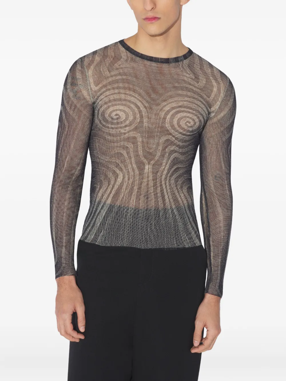 Jean Paul Gaultier Spiral Long-sleeves Printed T-shirt In Brown