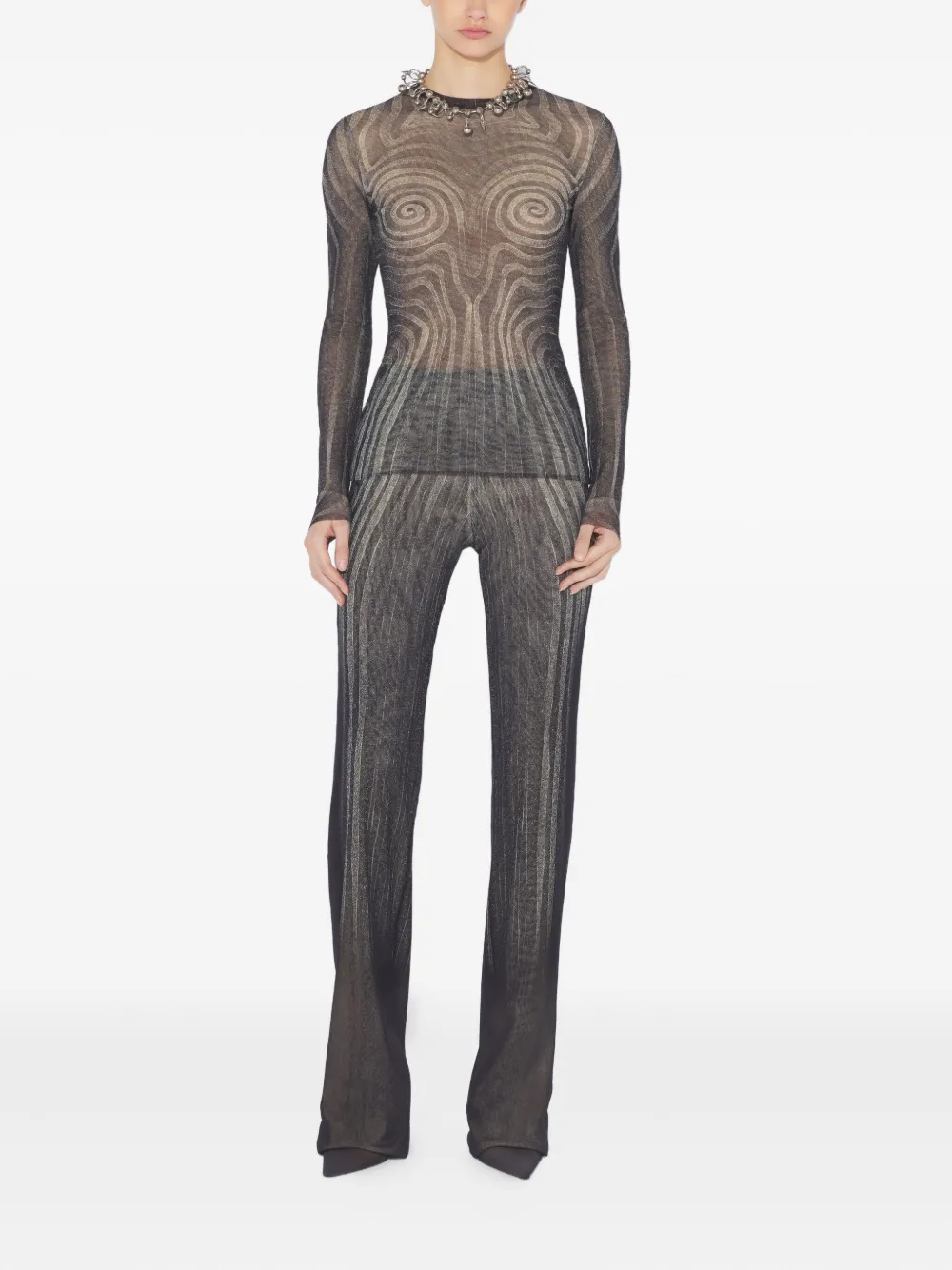 Jean Paul Gaultier Spiral Long-sleeves Printed T-shirt In Brown