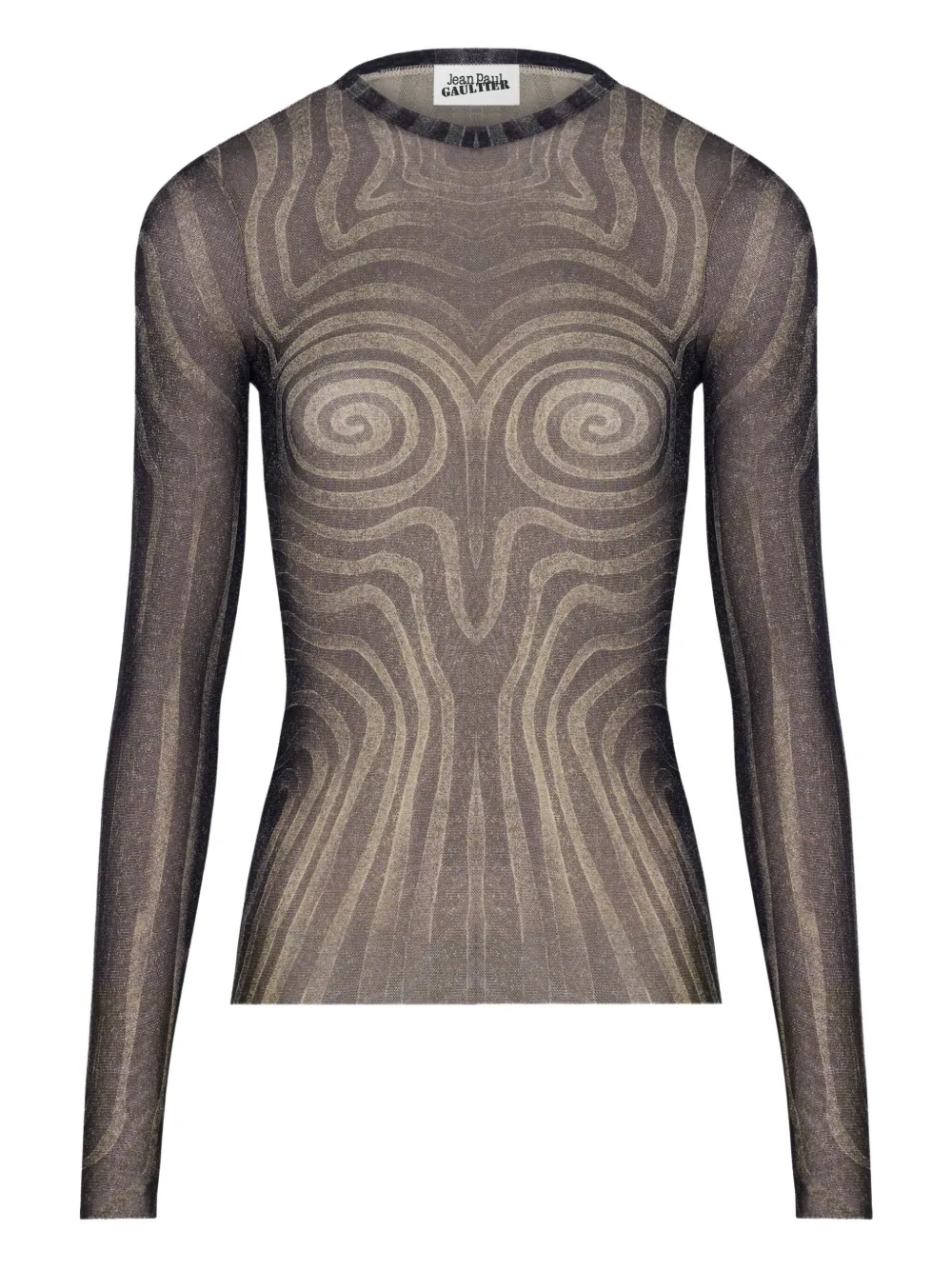 Jean Paul Gaultier Spiral Long-sleeves Printed T-shirt In Brown
