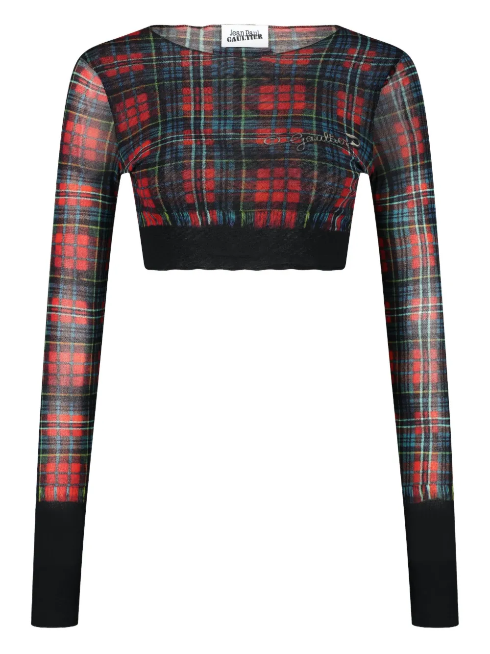 Jean Paul Gaultier tartan-patterned safety pin-print crop top | Red | Image 1