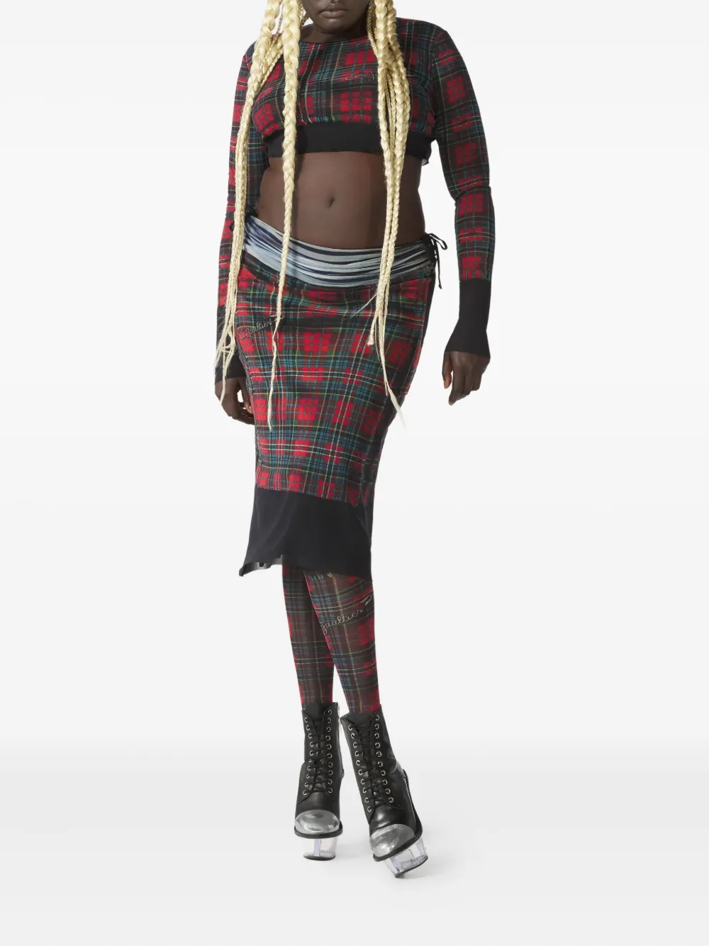 Jean Paul Gaultier tartan-patterned safety pin-print crop top | T-Shirts & Jersey Shirts | Image 2