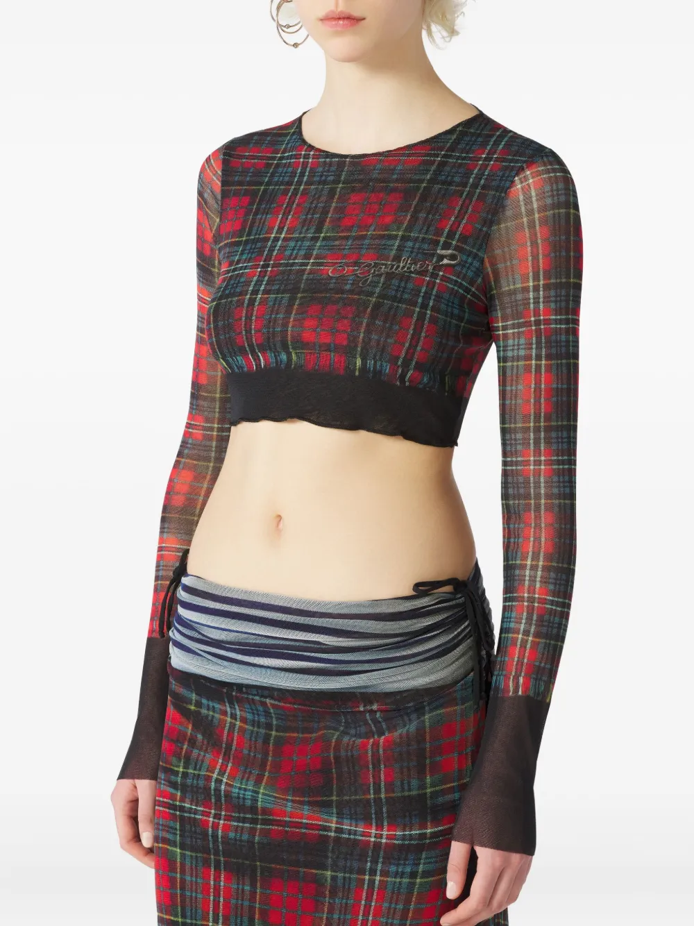 Jean Paul Gaultier Cropped top met tartan ruit en veiligheidsspeld Rood
