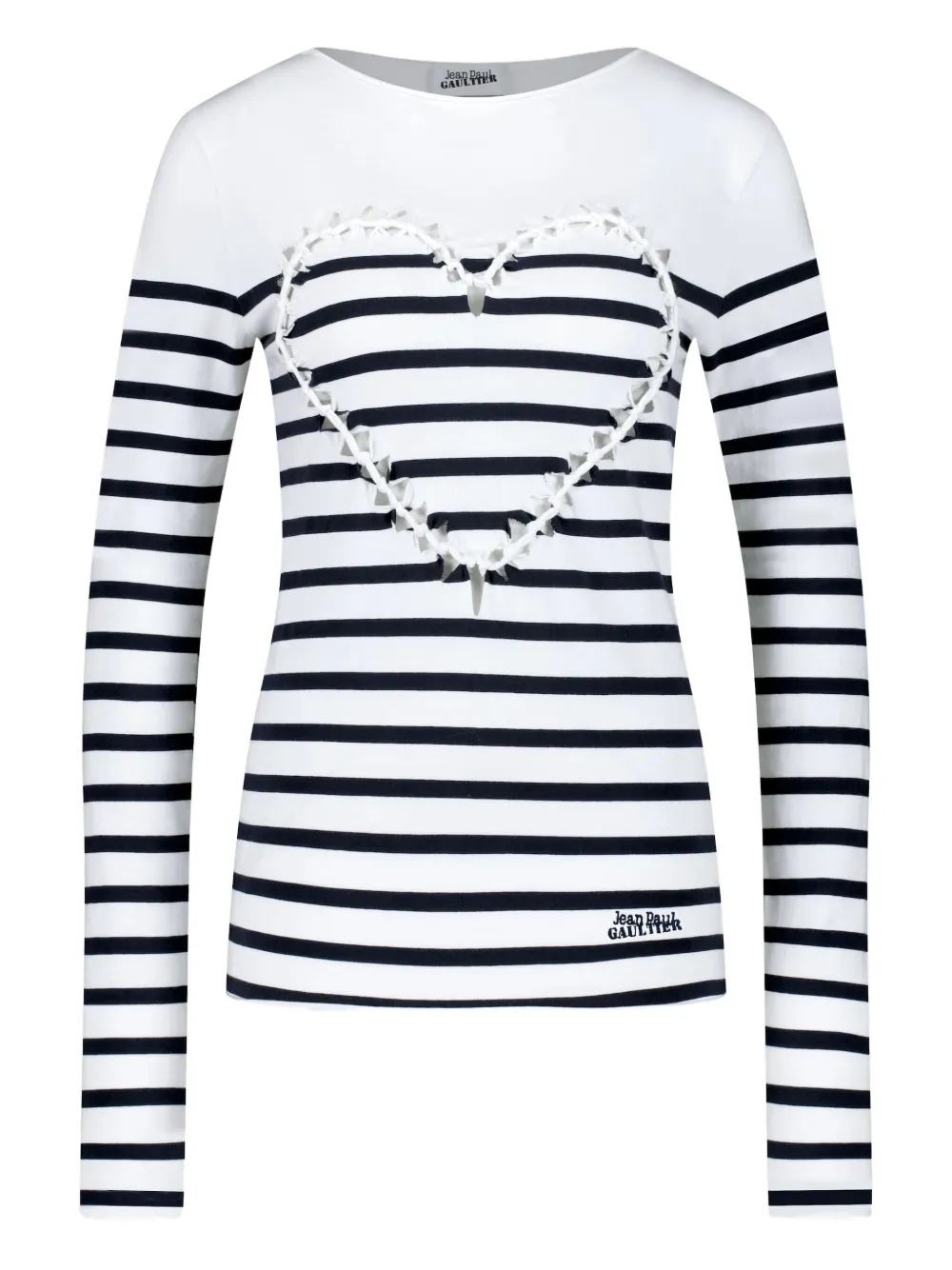 Jean Paul Gaultier Gestreiftes Langarmshirt mit Herzdetail | Weiß | Image 1