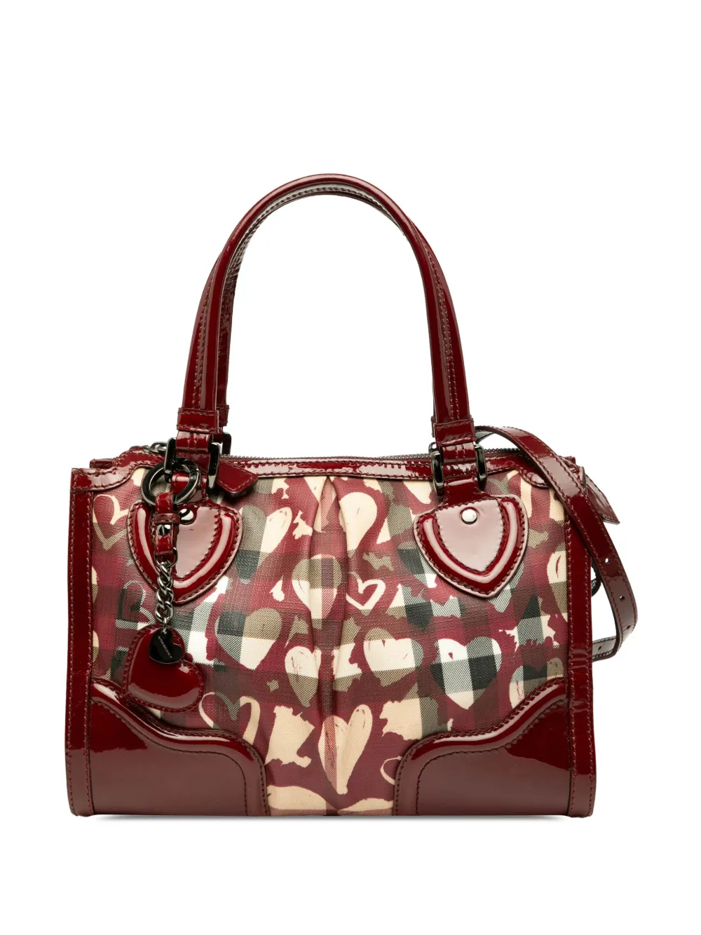 Burberry Pre-Owned 2010-2025 Patent Trimmed House Check Coated Canvas Hearts Pilgrim satchel - Marrone