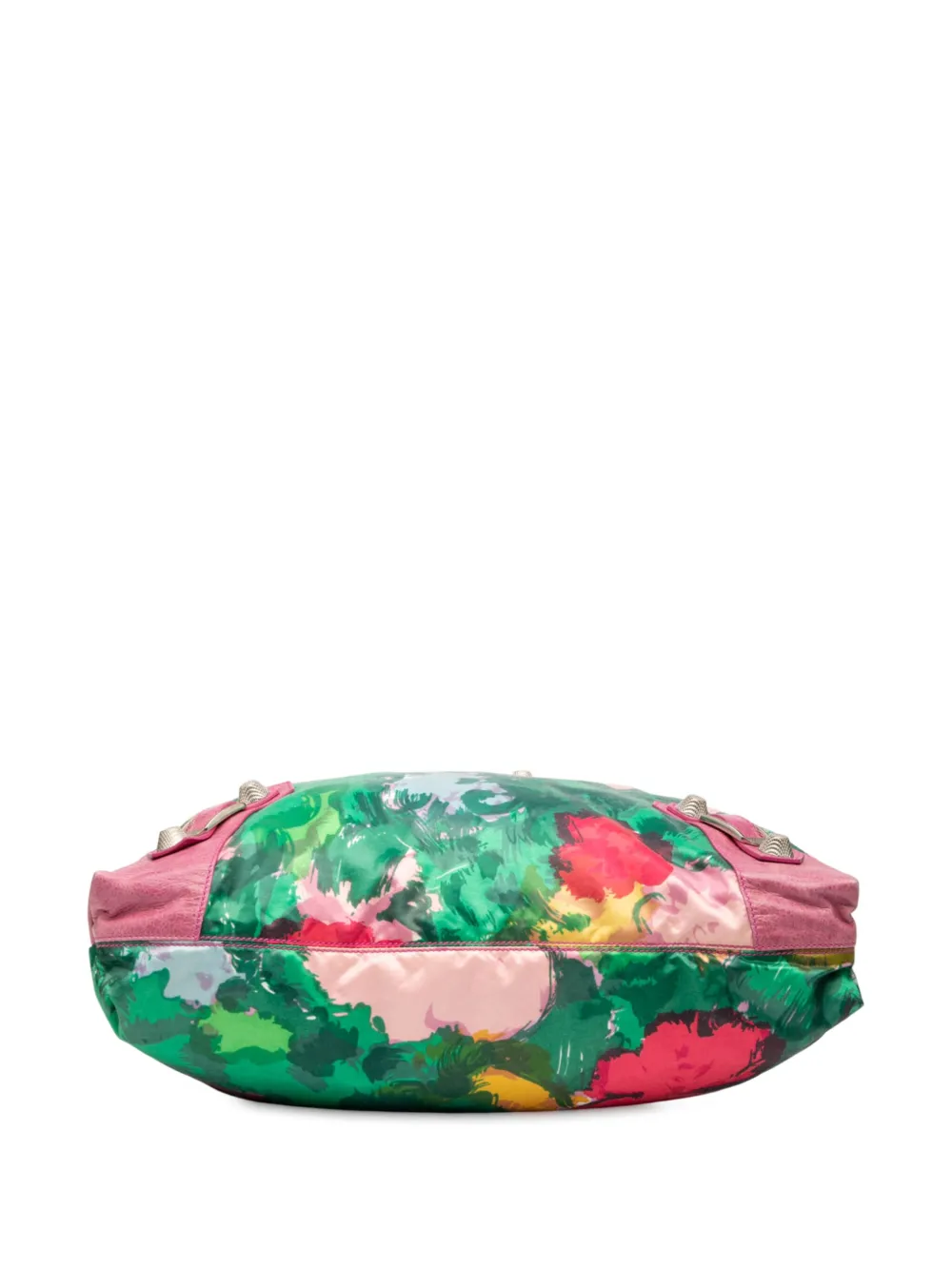 Pre-owned Balenciaga 2005-2025 Lambskin And Satin Floral Print Motocross Giant 21 Brief Satchel In Pink