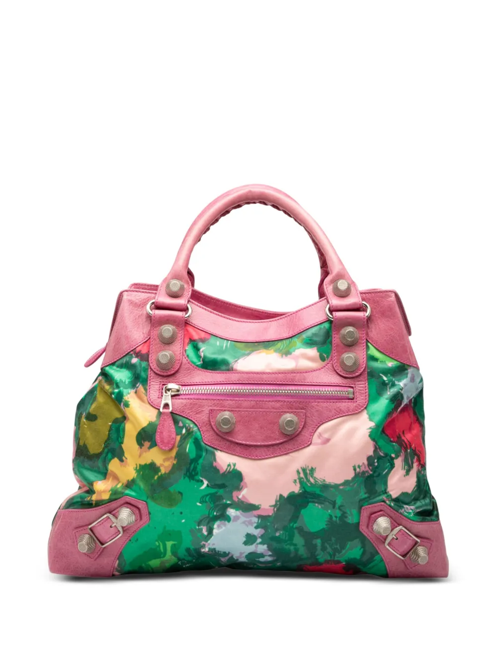 Balenciaga Pre-Owned 2005-2025 Lambskin and Satin Floral Print Motocross Giant 21 Brief satchel – Pink