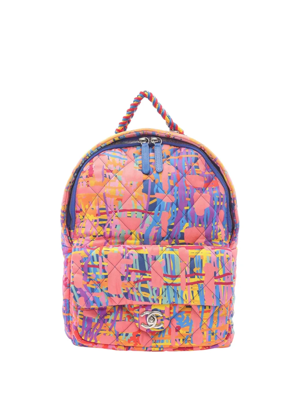 CHANEL Pre-Owned 2018 キルティング＆プリント ナイロン スカーフ バックパック - ピンク