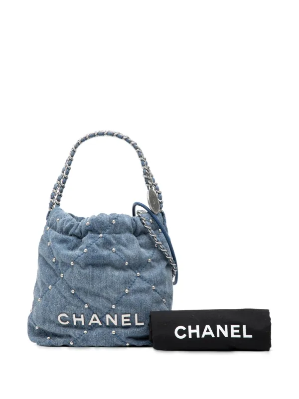 CHANEL Pre-Owned 2021-2025 Mini Denim Studded 22 Handbag Satchel
