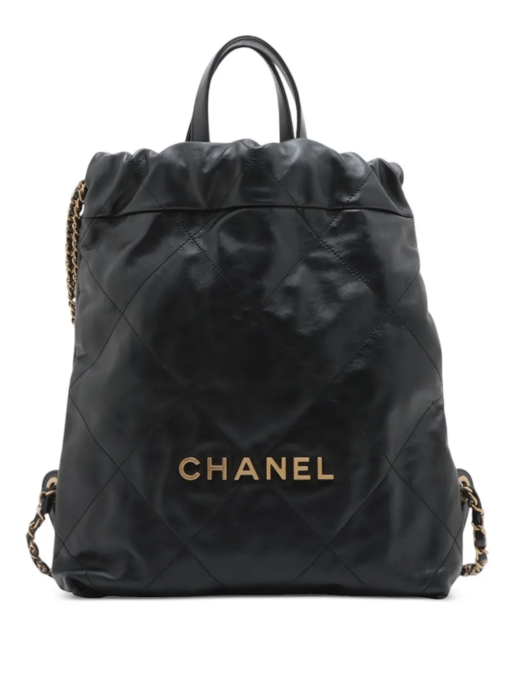CHANEL Pre-Owned 2021-2025 スモール シャイニー マトラッセ カーフスキン 22 バックパック - ブラック CHANEL Pre-Owned 2021-2025 スモール シャイニー マトラッセ カーフスキン 22 バックパック - ブラック
