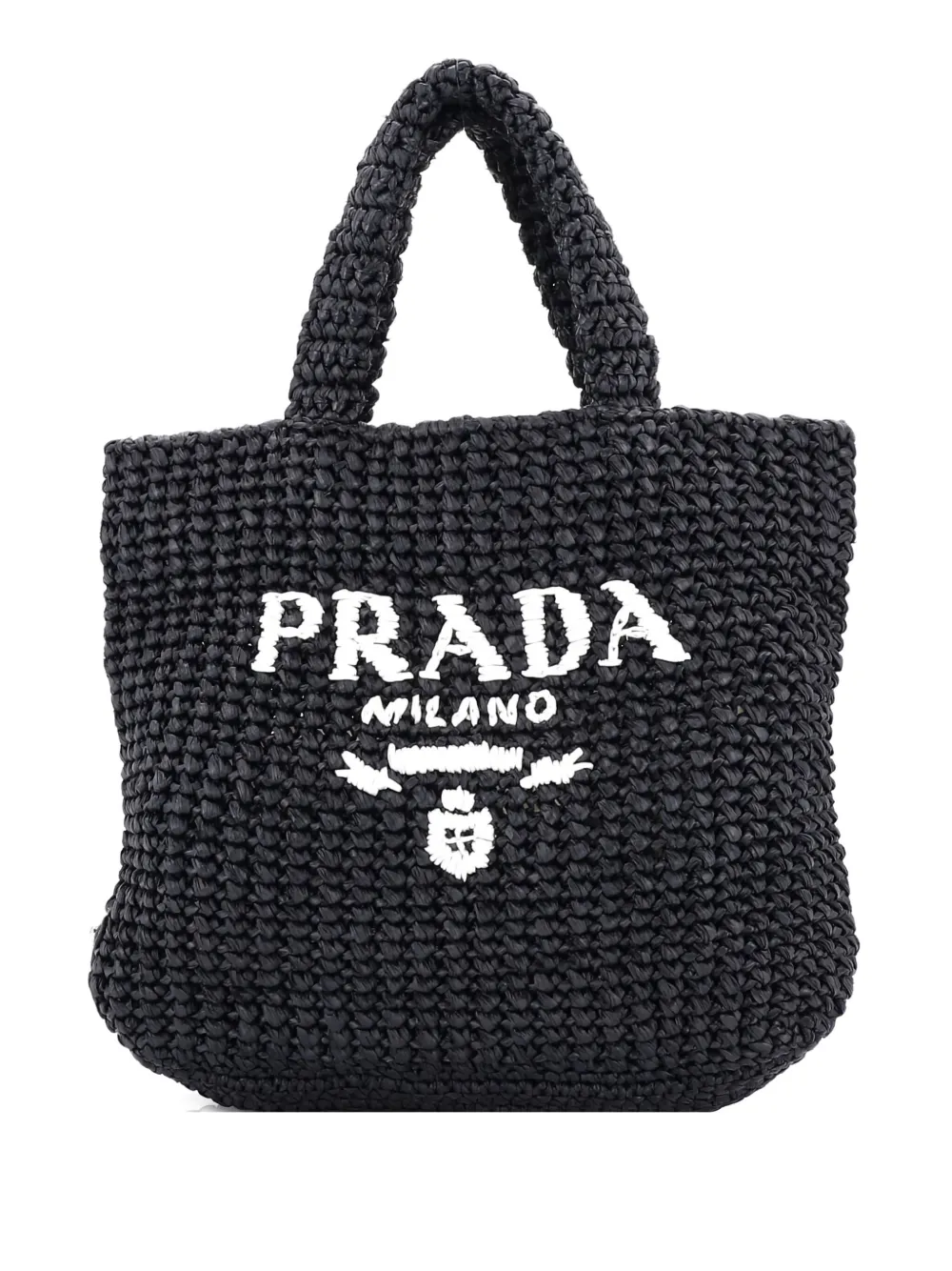 Prada Pre-Owned Logo Raffia Small tote bag - ブラック Prada Pre-Owned Logo Raffia Small tote bag - ブラック