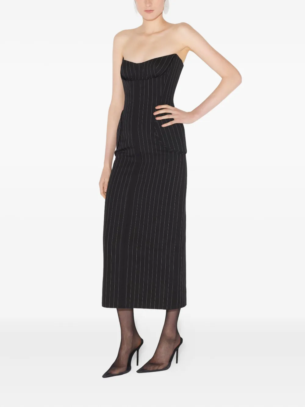 Jean Paul Gaultier Pinstripe Midi Dress In Black