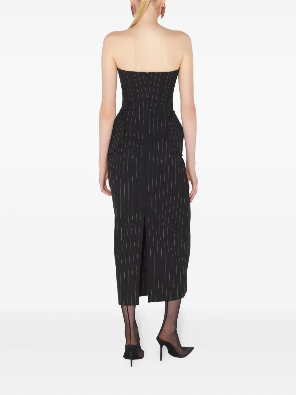Jean Paul Gaultier Pinstripe Midi Dress In Black