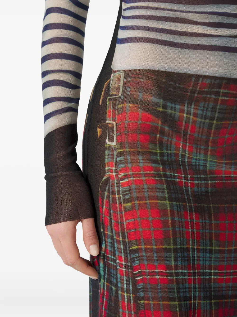 Jean Paul Gaultier Marinière Kilt midi-jurk Wit