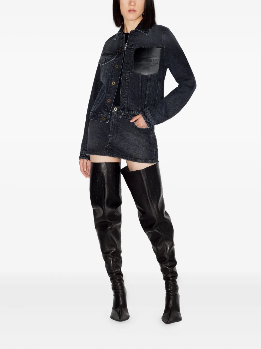 Jean Paul Gaultier Haute Jeanerie Leather-pocket Denim Jacket In Black