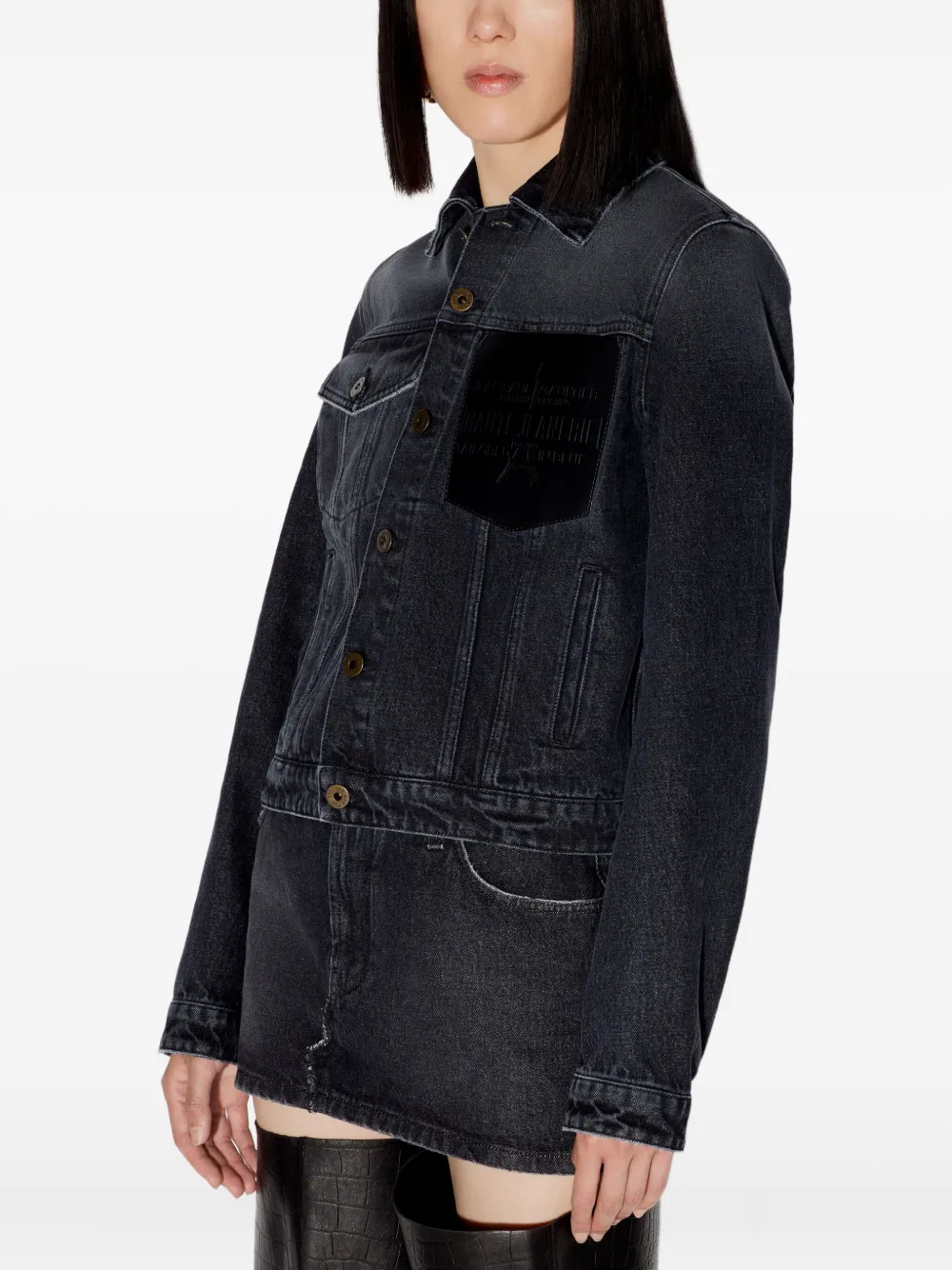 Jean Paul Gaultier Haute Jeanerie Leather-pocket Denim Jacket In Black