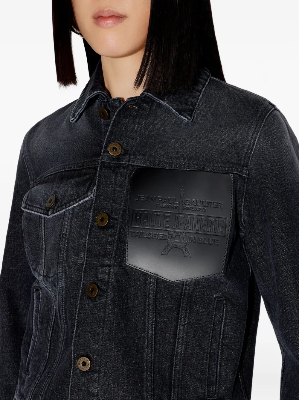 Jean Paul Gaultier Haute Jeanerie Leather-pocket Denim Jacket In Black