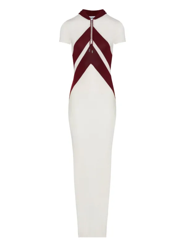 Jean Paul Gaultier chevron-detail Hooded Long Dress | White | FARFETCH
