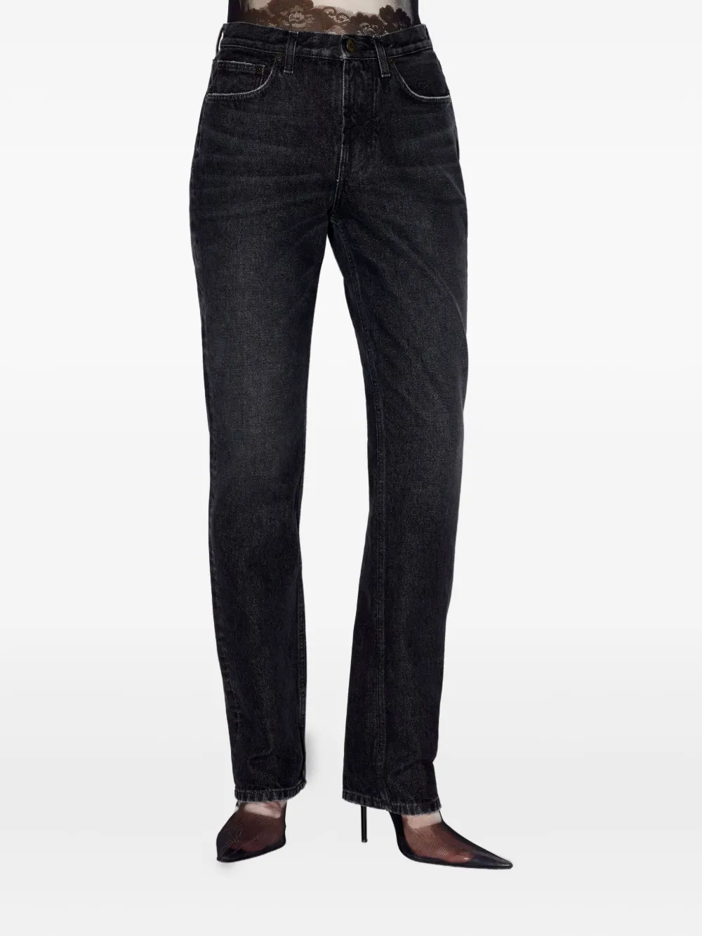 Jean Paul Gaultier Jeans met opgestikte leren zak Zwart