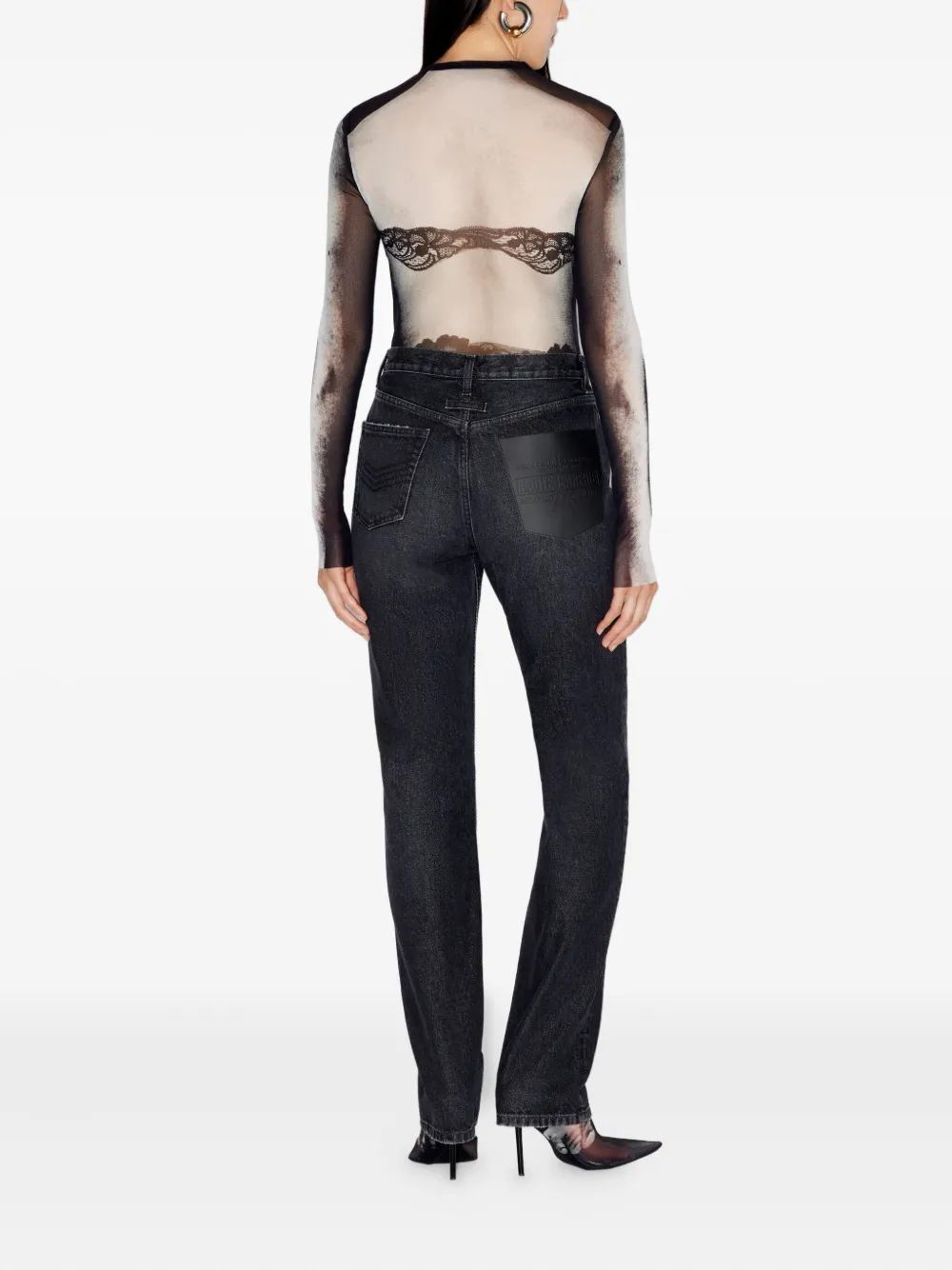 Jean Paul Gaultier Jeans met opgestikte leren zak Zwart