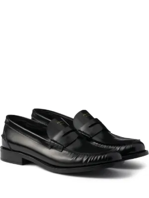 Prada Brushed Leather Loafers | Black | FARFETCH UK