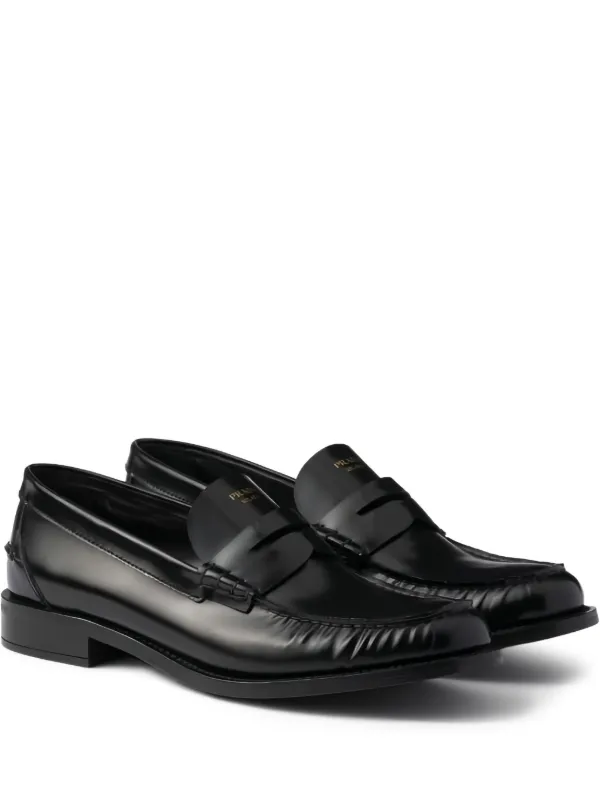 Prada Penny-strap Leather Loafers in Black