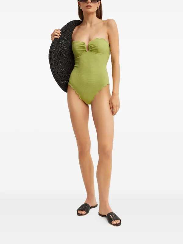 Marysia Lisbon scalloped-hem Swimsuit Green FARFETCH BE