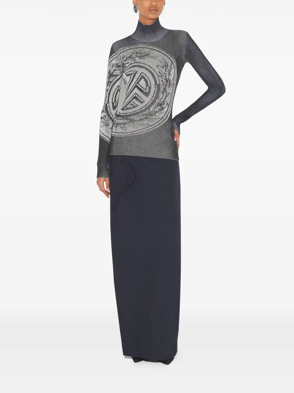 Jean Paul Gaultier Laurel Stamp Jacquard Long-sleeves Sweater In Gray