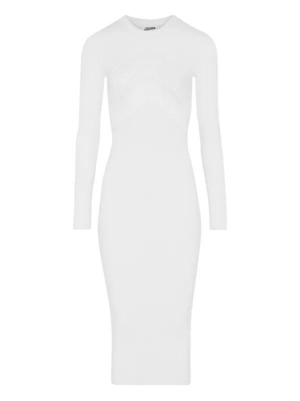 knee length dresses for ladies Off Track Black Bodycon Midi Dress With Sheer Sleeves  Club L London