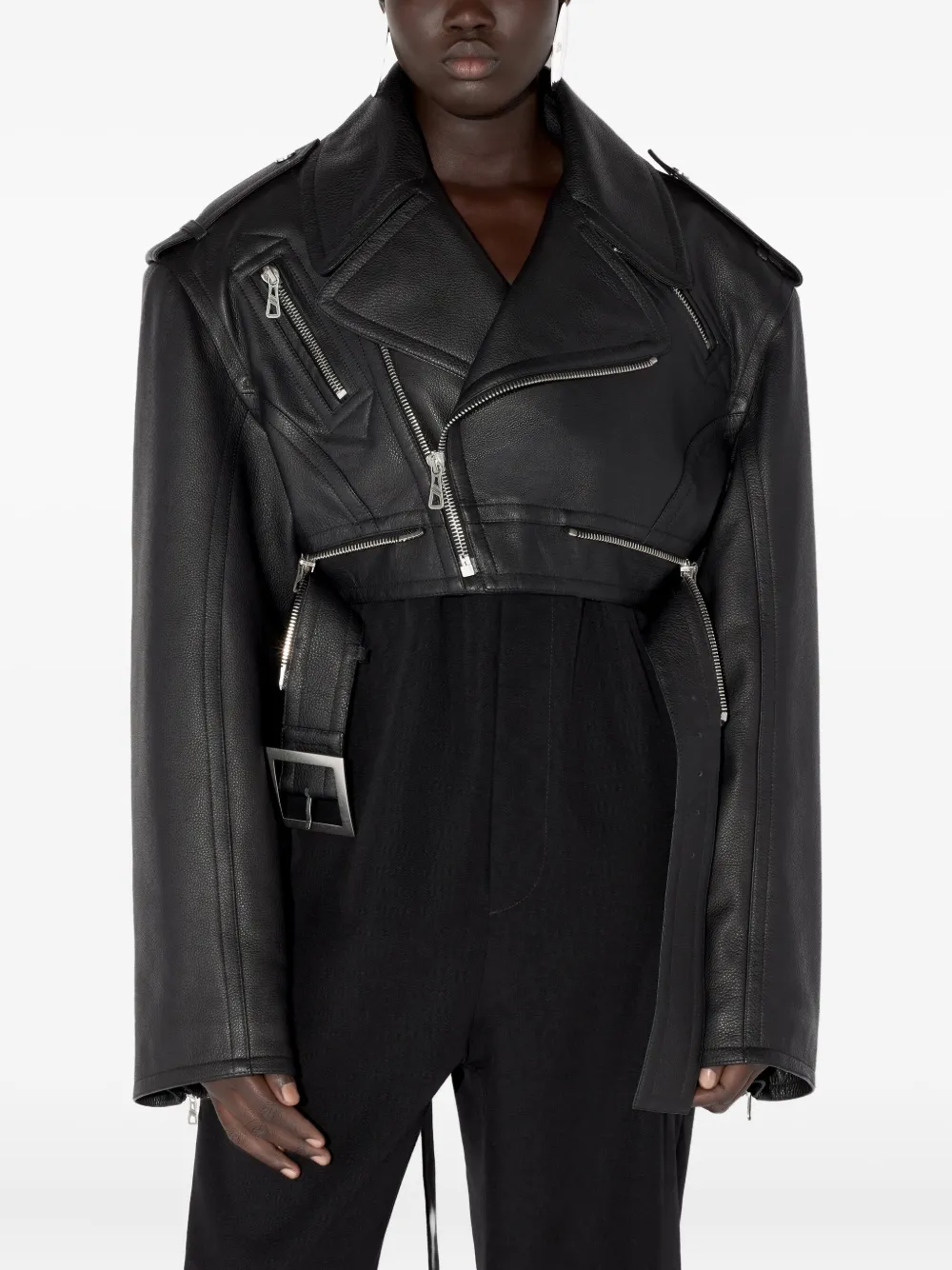 Jean Paul Gaultier Perfecto Cropped Leather Jacket In Black