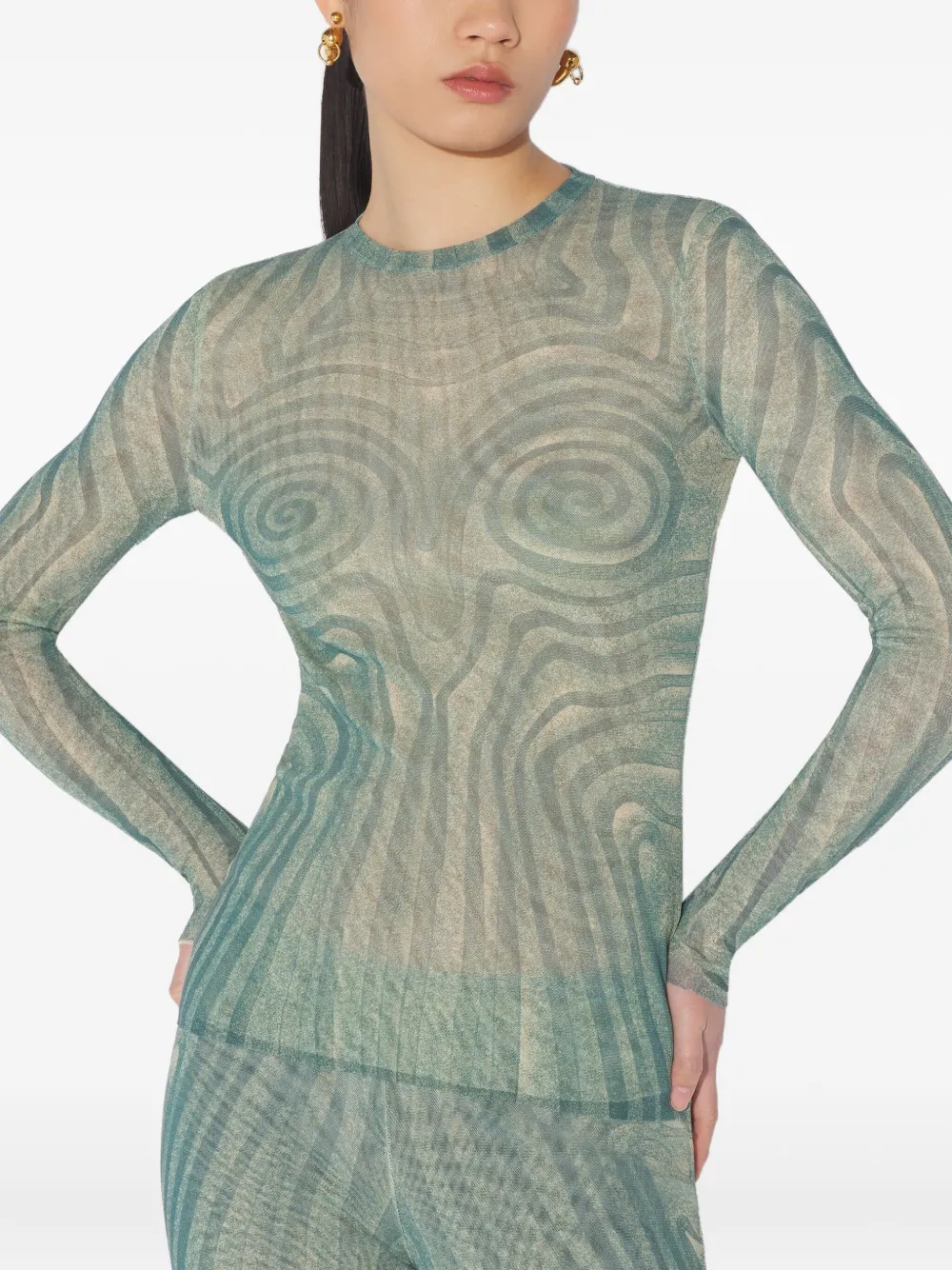 Jean Paul Gaultier Spiral top met print en lange mouwen Groen