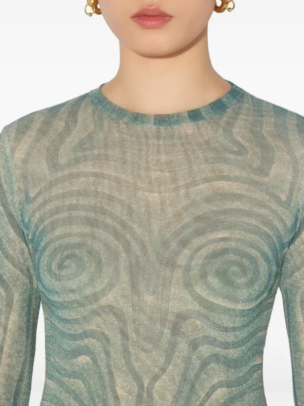Jean Paul Gaultier Spiral long-sleeved Printed Top | Green | FARFETCH