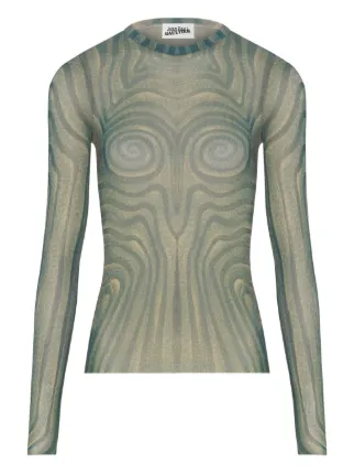 Jean Paul Gaultier Spiral long-sleeved Printed Top | Green | FARFETCH