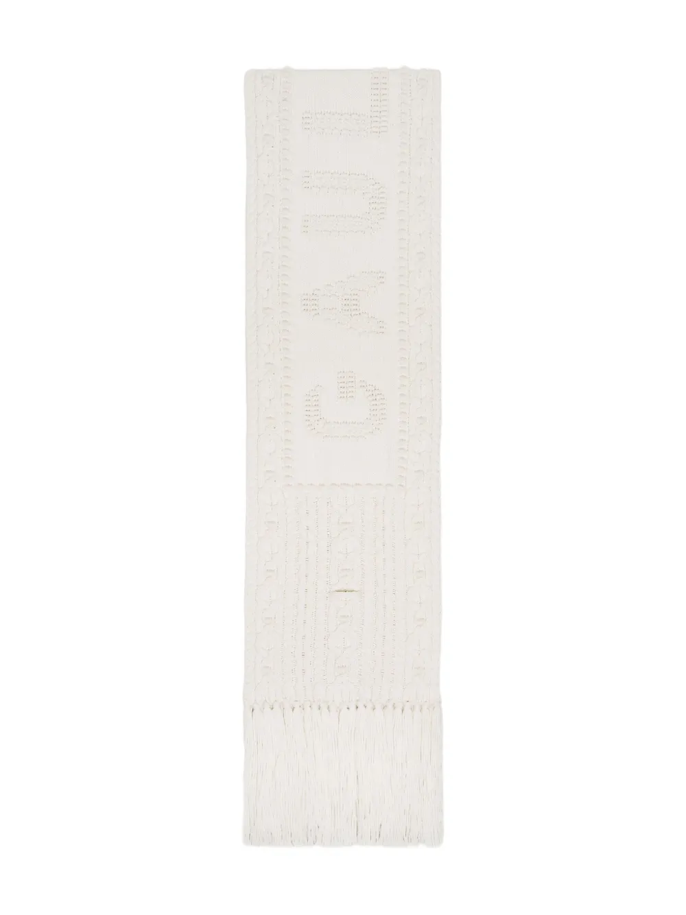 Jean Paul Gaultier Je T'aime aran-knitted fringed scarf | White | Image 1