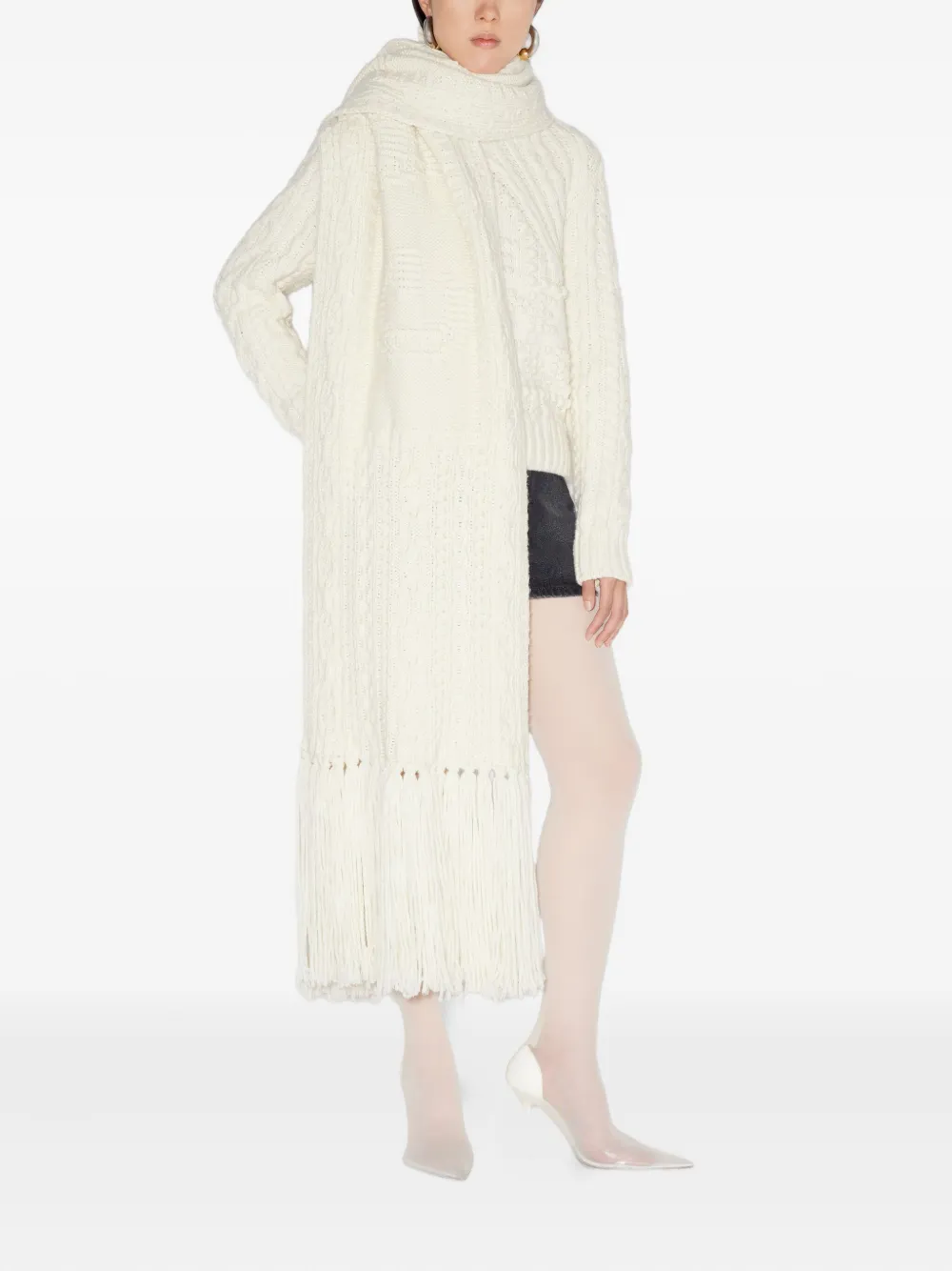 Jean Paul Gaultier Je T'aime aran-knitted fringed scarf | Image 2