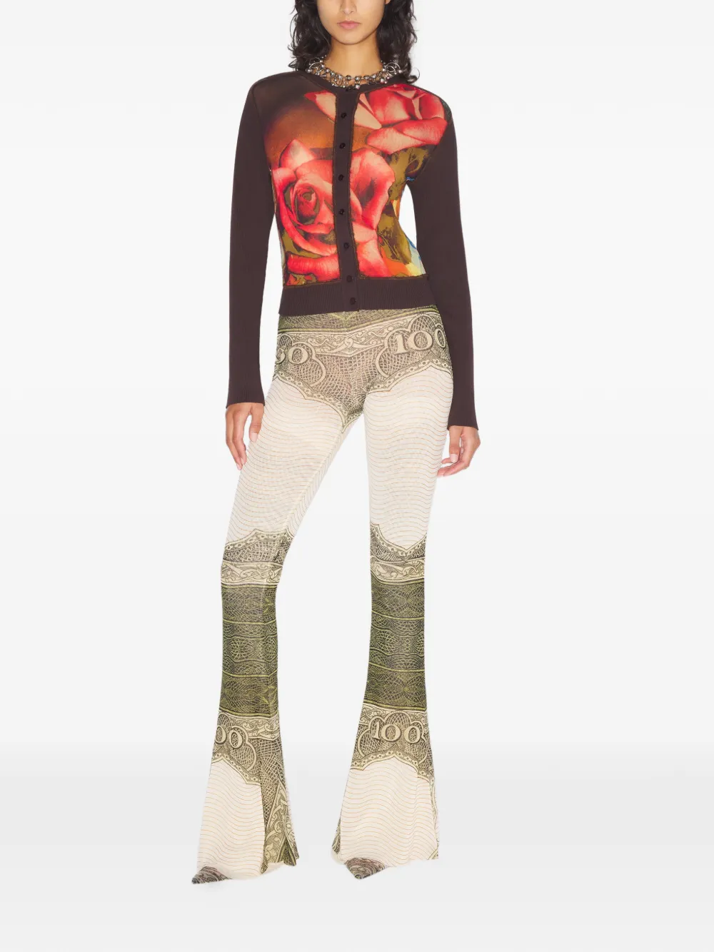rose-print buttoned cardigan