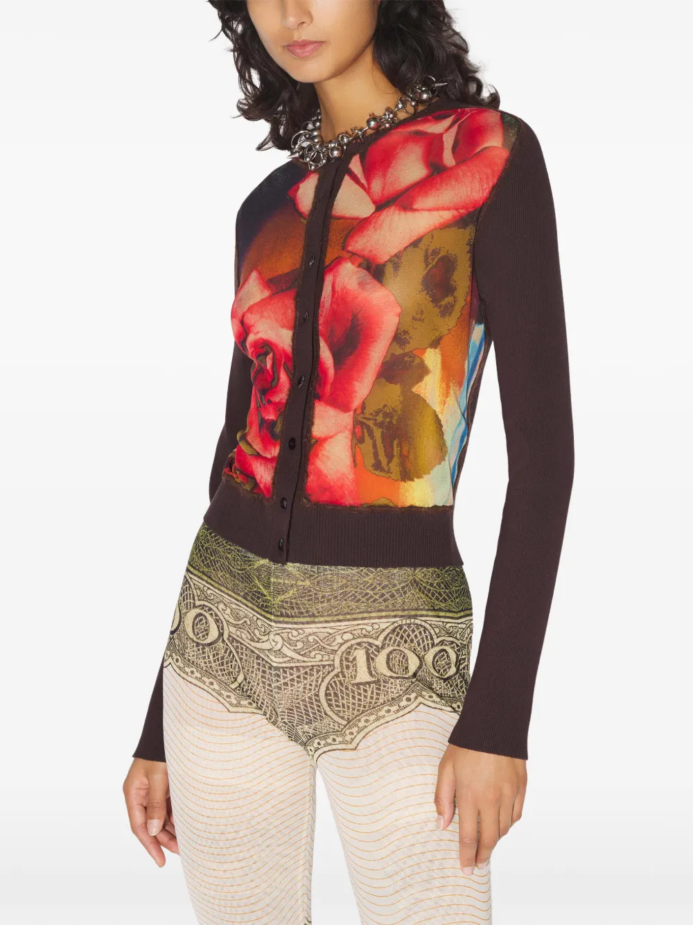 rose-print buttoned cardigan