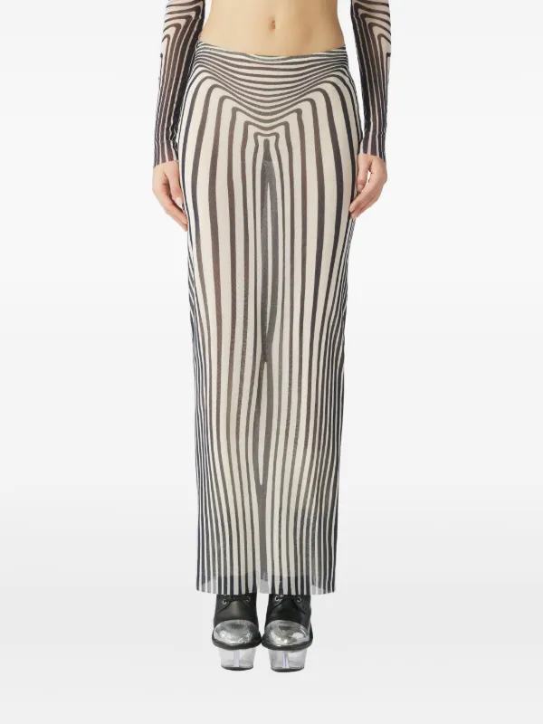 JEAN PAUL GAULTIER フリンジスカート Jean Paul Gaultier morphing-stripes Skirt | Neutrals | FARFETCH