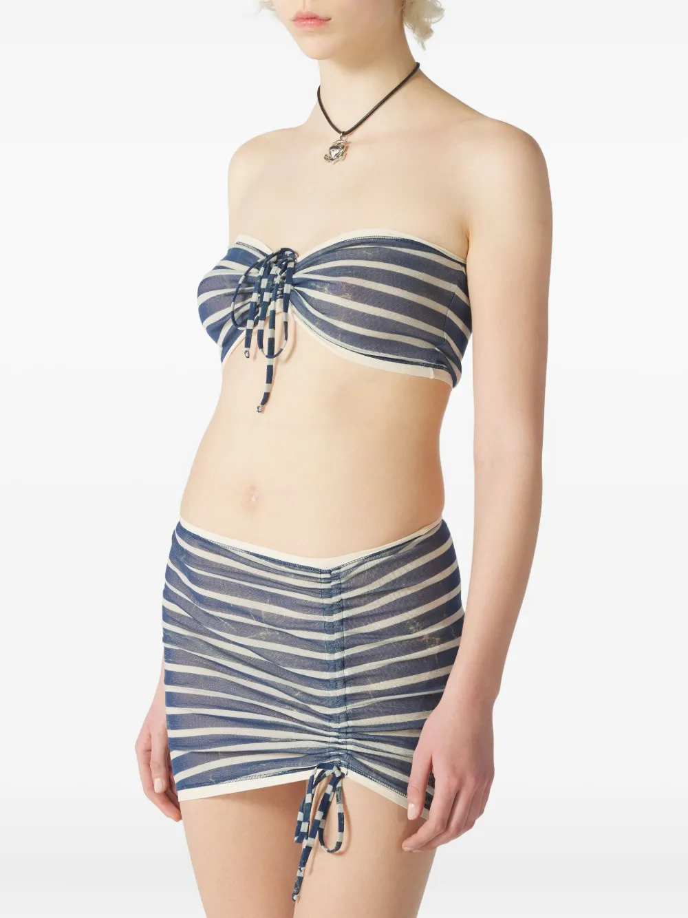 Jean Paul Gaultier Marinière Print Gathered Mini Skirt In Multi