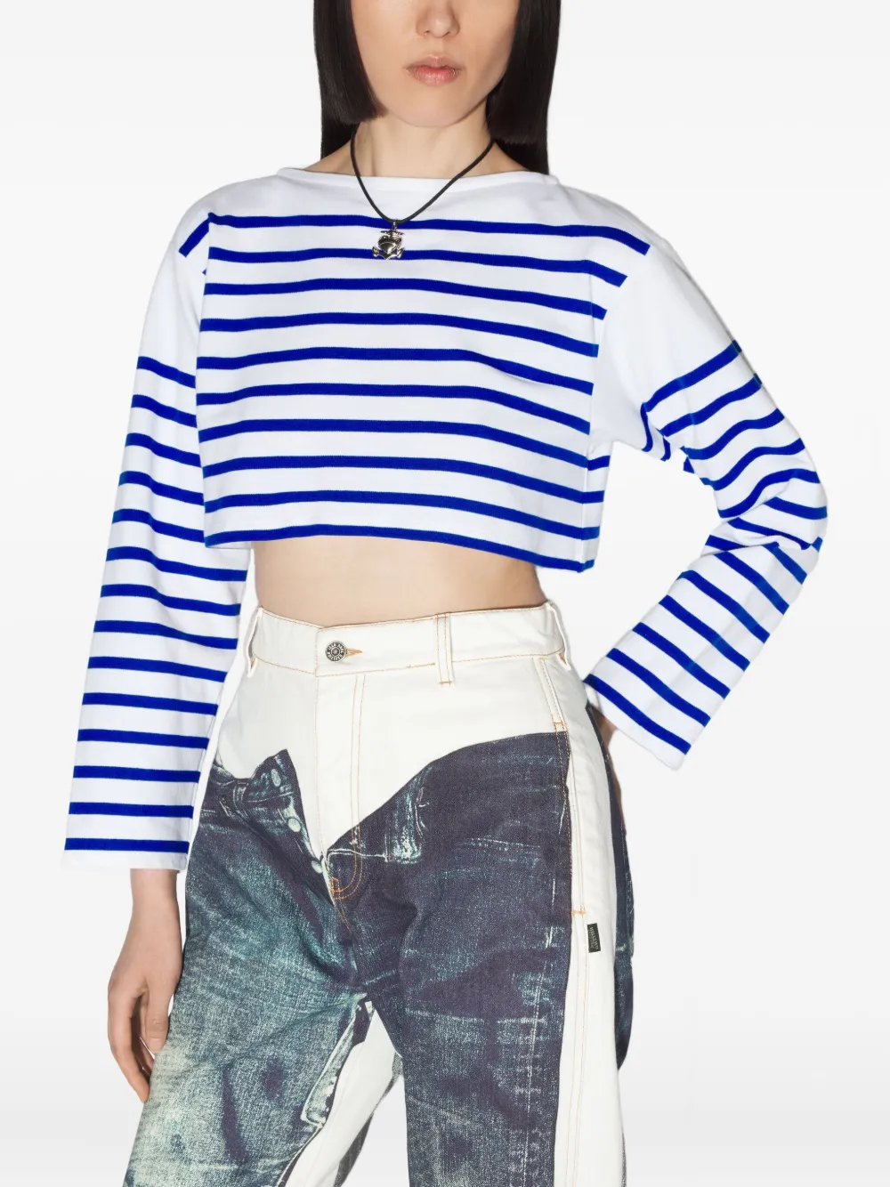 Jean Paul Gaultier Gestreepte cropped top met lange mouwen Wit