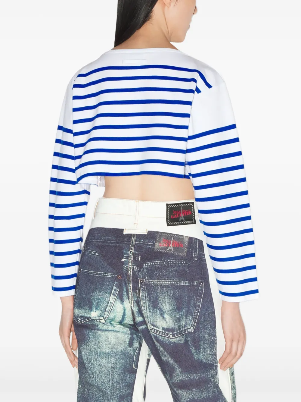 Jean Paul Gaultier Gestreepte cropped top met lange mouwen Wit