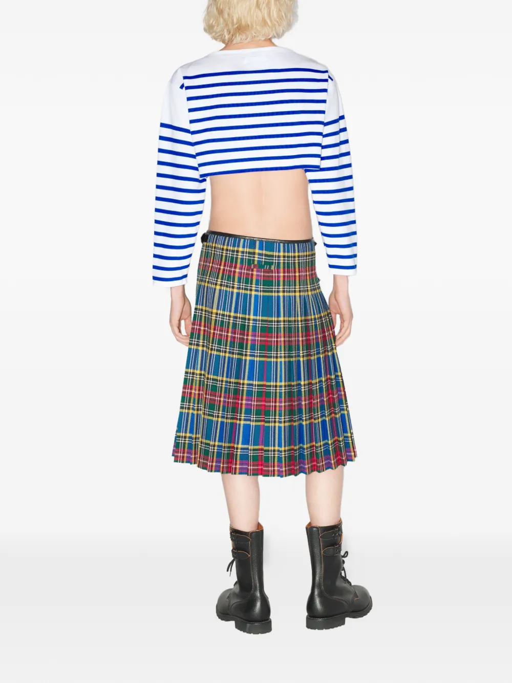 Jean Paul Gaultier Long-sleeve Stripe-pattern Crop Top - White 