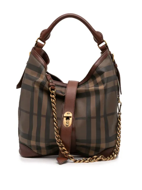 Burberry Pre-Owned 2000-2017 medium Smoke Check gecoate canvas tas met ketting