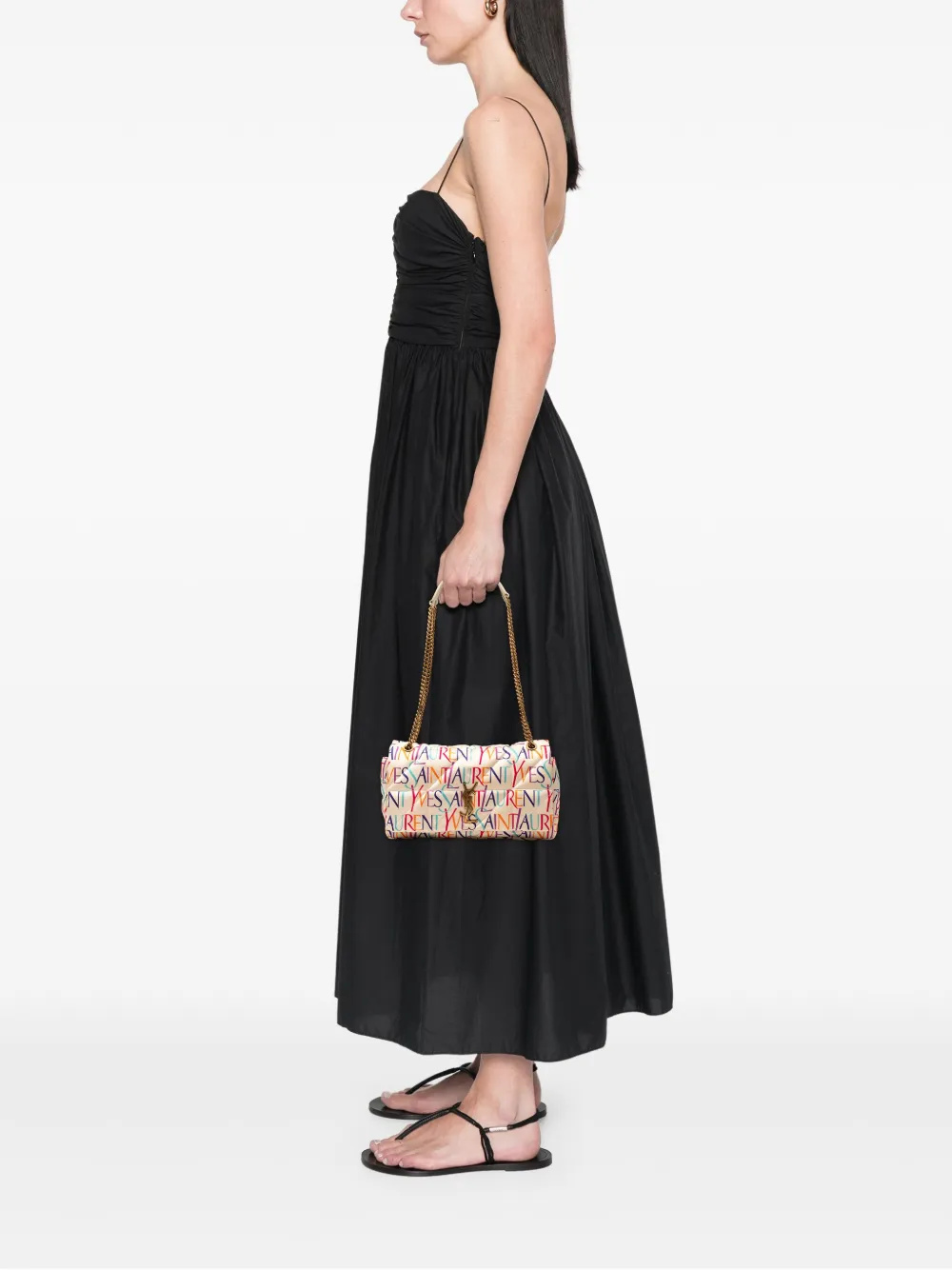 Pre-owned Saint Laurent 2022 Medium Silk Carre Rive Gauche Print Patchwork Jamie Shoulder Bag In White