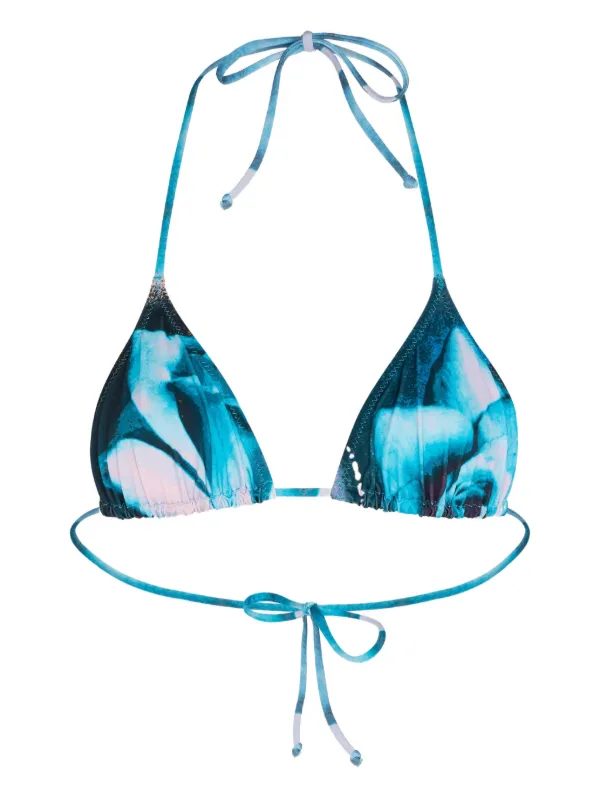 Jean Paul Gaultier Rose-print Bikini Top in Blue