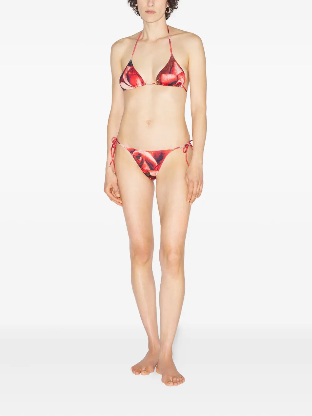 Jean Paul Gaultier Printed Roses Tie Bikini Top In Red