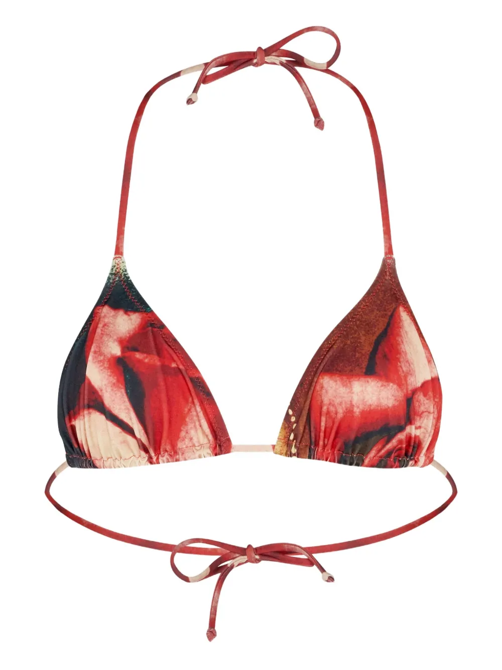 Jean Paul Gaultier Printed Roses Tie Bikini Top In Red